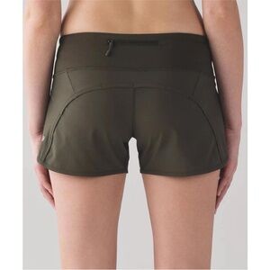 LULULEMON Run Times Shorts Women 6 Athletic Gym Run Lined Pockets Olive Green